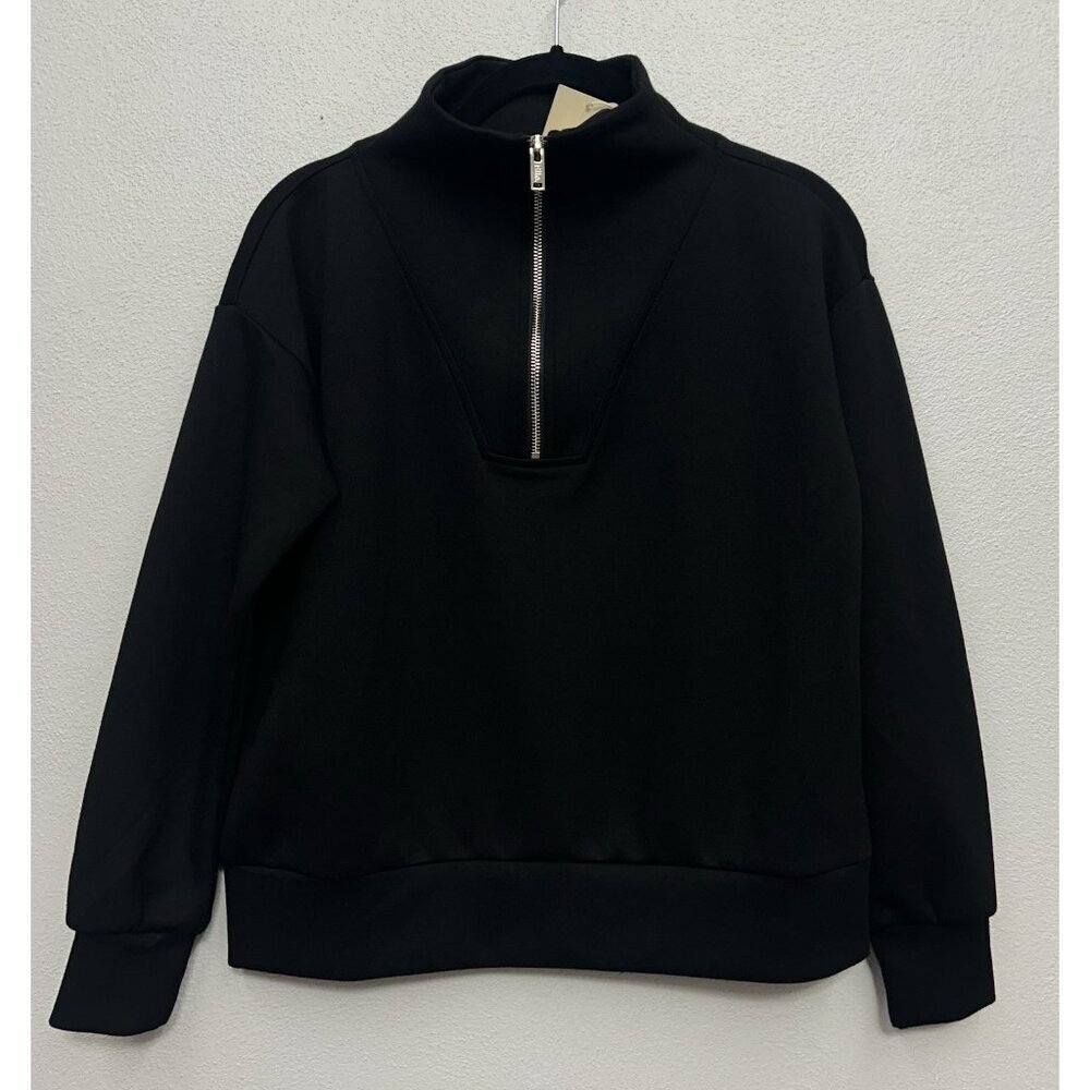 NWT Elie Tahari Womens 1/4 Zip Pullover Size XS Black Sweatshirt Soft MSRP $108